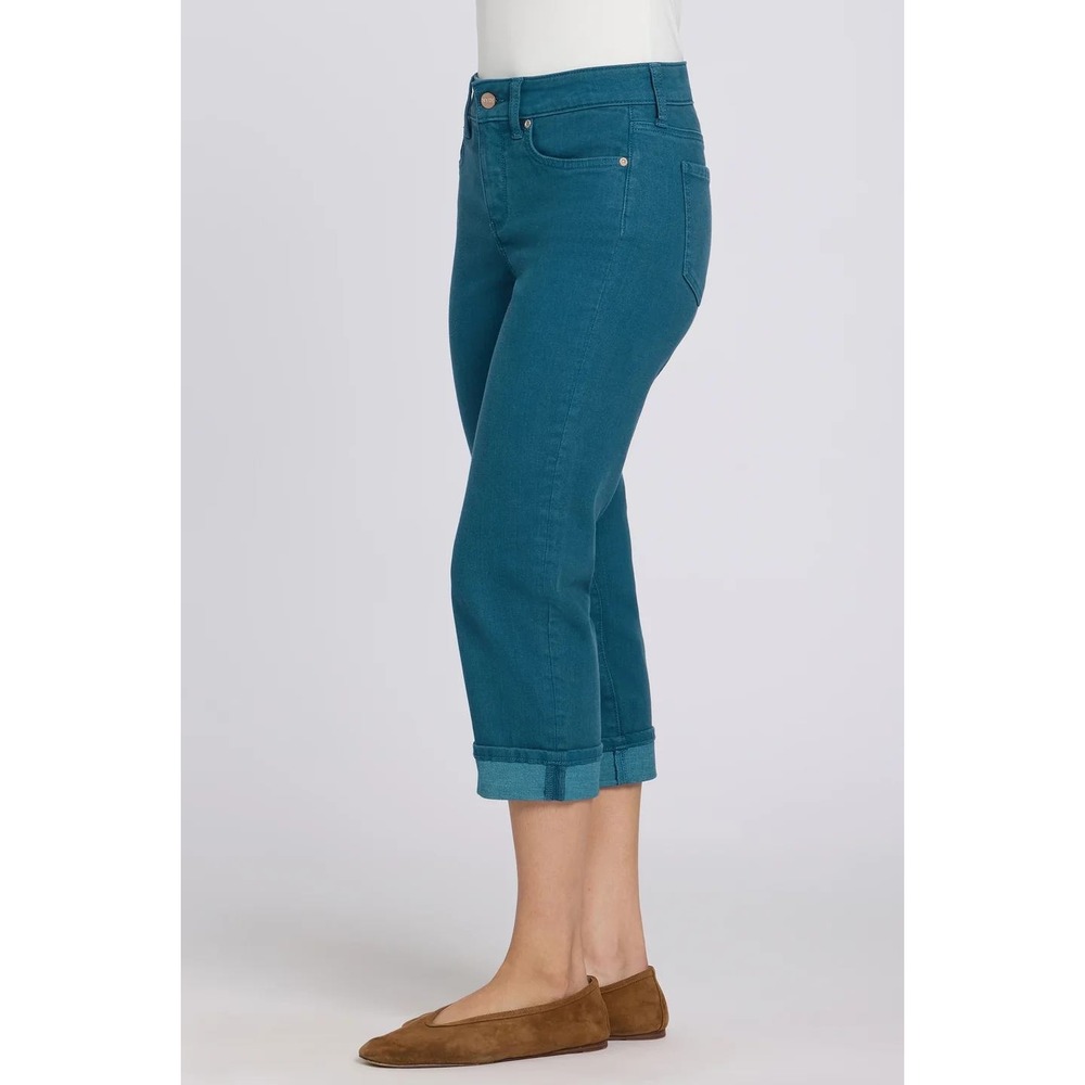 NYDJ Marilyn Straight Crop Jeans Cool Embrace Denim Cuffs Dark Wash Blue Size 10